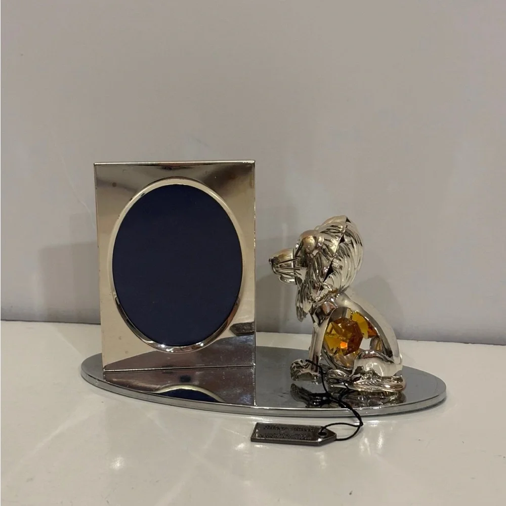 Matashi Silver Plated Tabletop Picture Frame with Crystals Studded Cartoon Lion